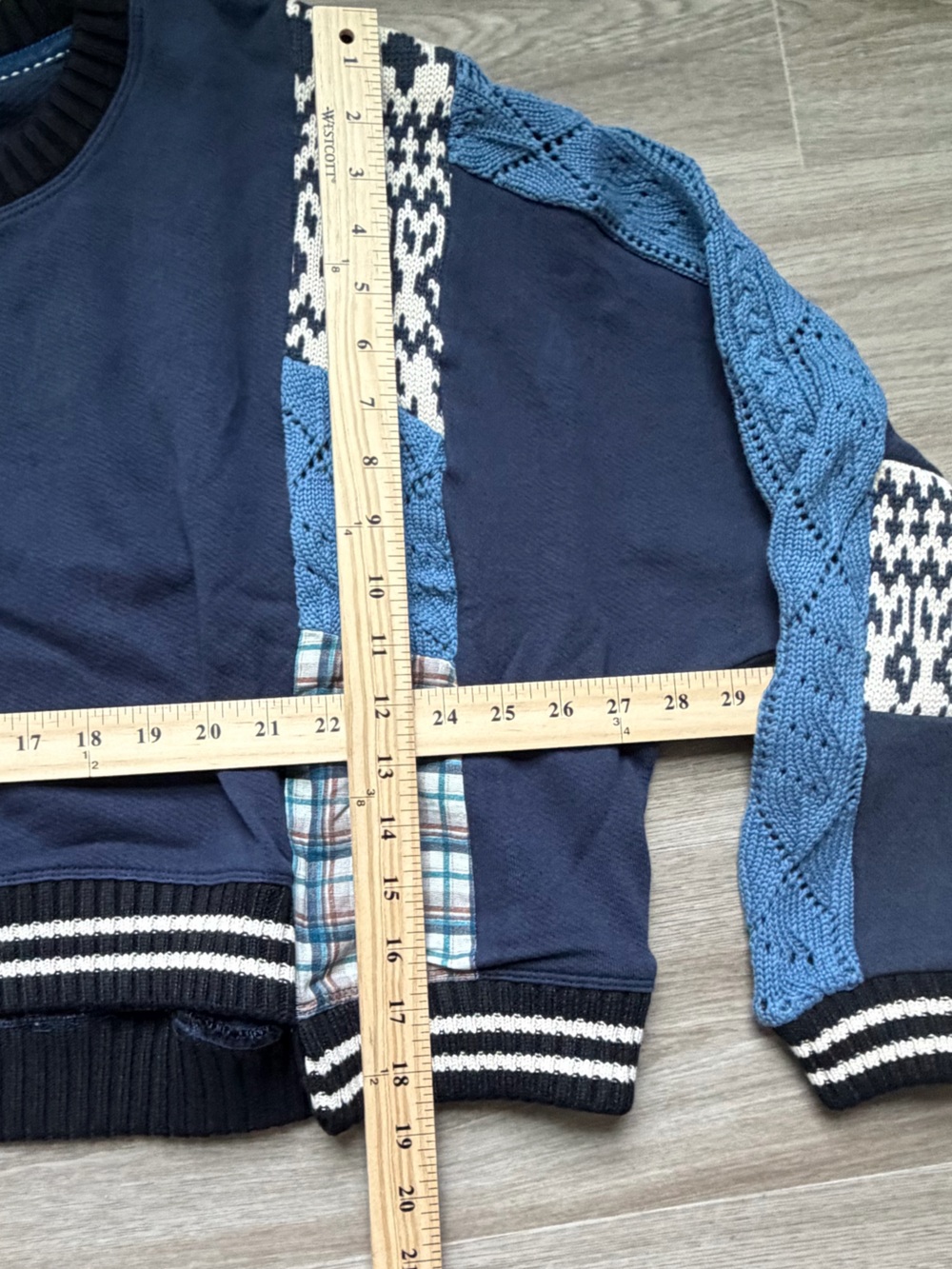 Pilcro Navy Blue Patchwork Knit-Panel Sweater - Picture 6 of 9